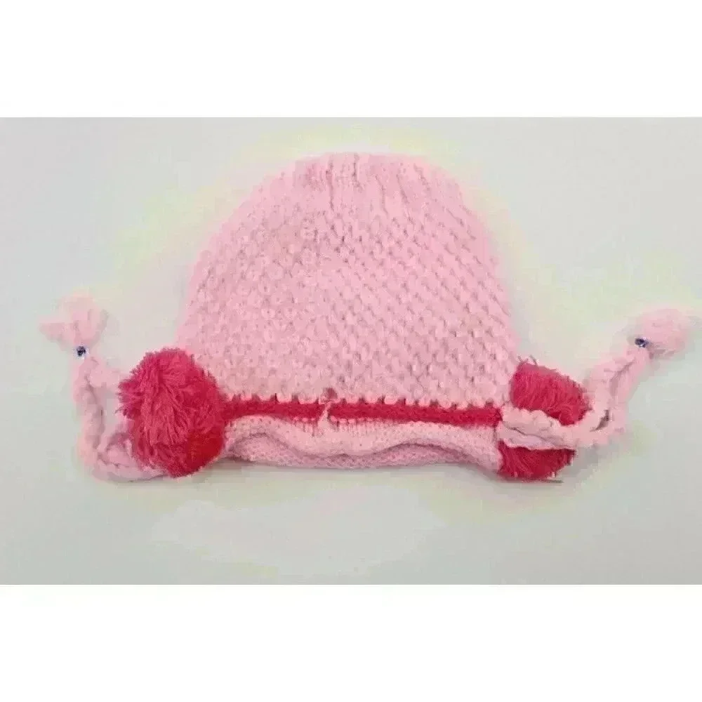 HAND knitted girl hat with knitted applique with beads for 3-6 year old. NEW.